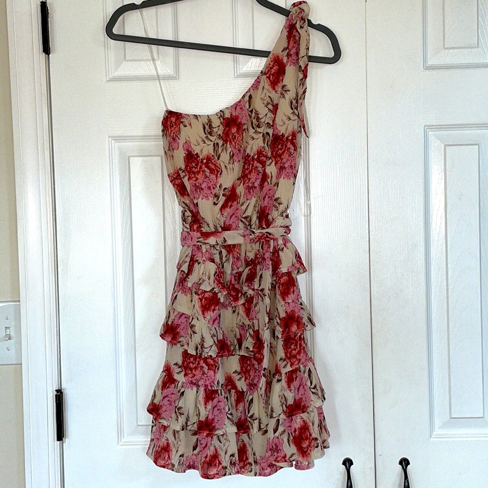 NWOT Beautiful One-Shoulder Floral Ruffle Dress - XS